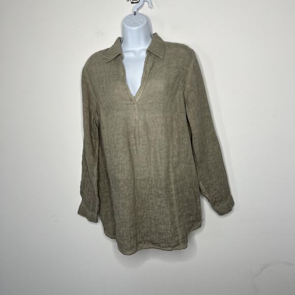 J Jill Linen Shirt Womens Medium Tunic Long Sleeve Relaxed Fit Pullover Top - Picture 1 of 13